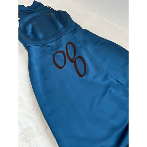 New Lovely Size 4 High Neck Backless Maxi Dress w/Slim Belt Atlantic Blue *Stain - Picture 4 of 16